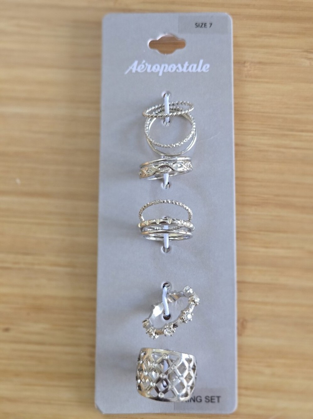 AEROPOSTALE Silver Stacking Ring Set - Size 7